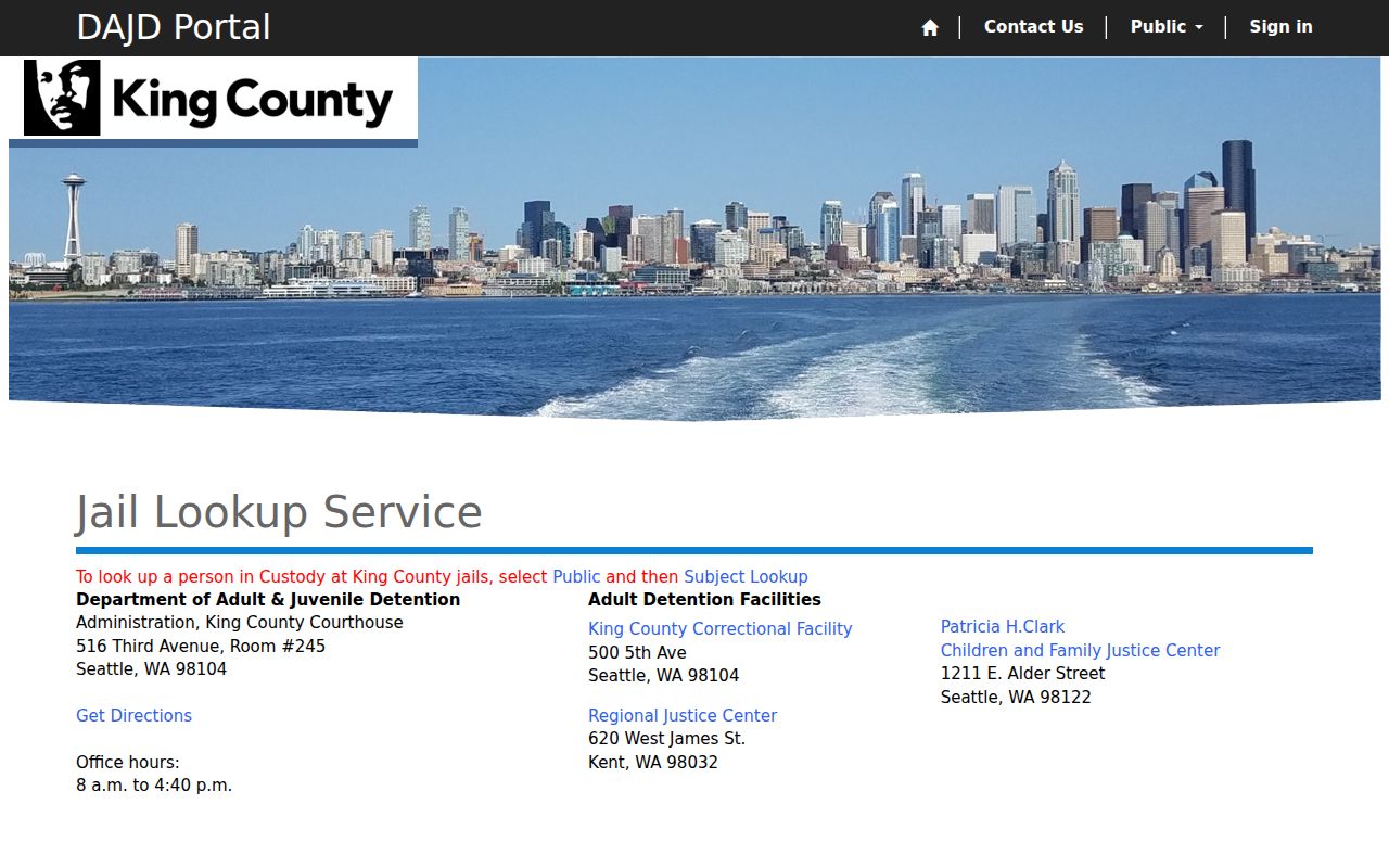 Shoreline public records page for current King County jail lookup